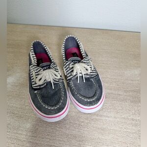 Sperry Shoe Gray Pink Glitter Sparkles Boat Sneakers Velcro Slip Toddler Girl 11